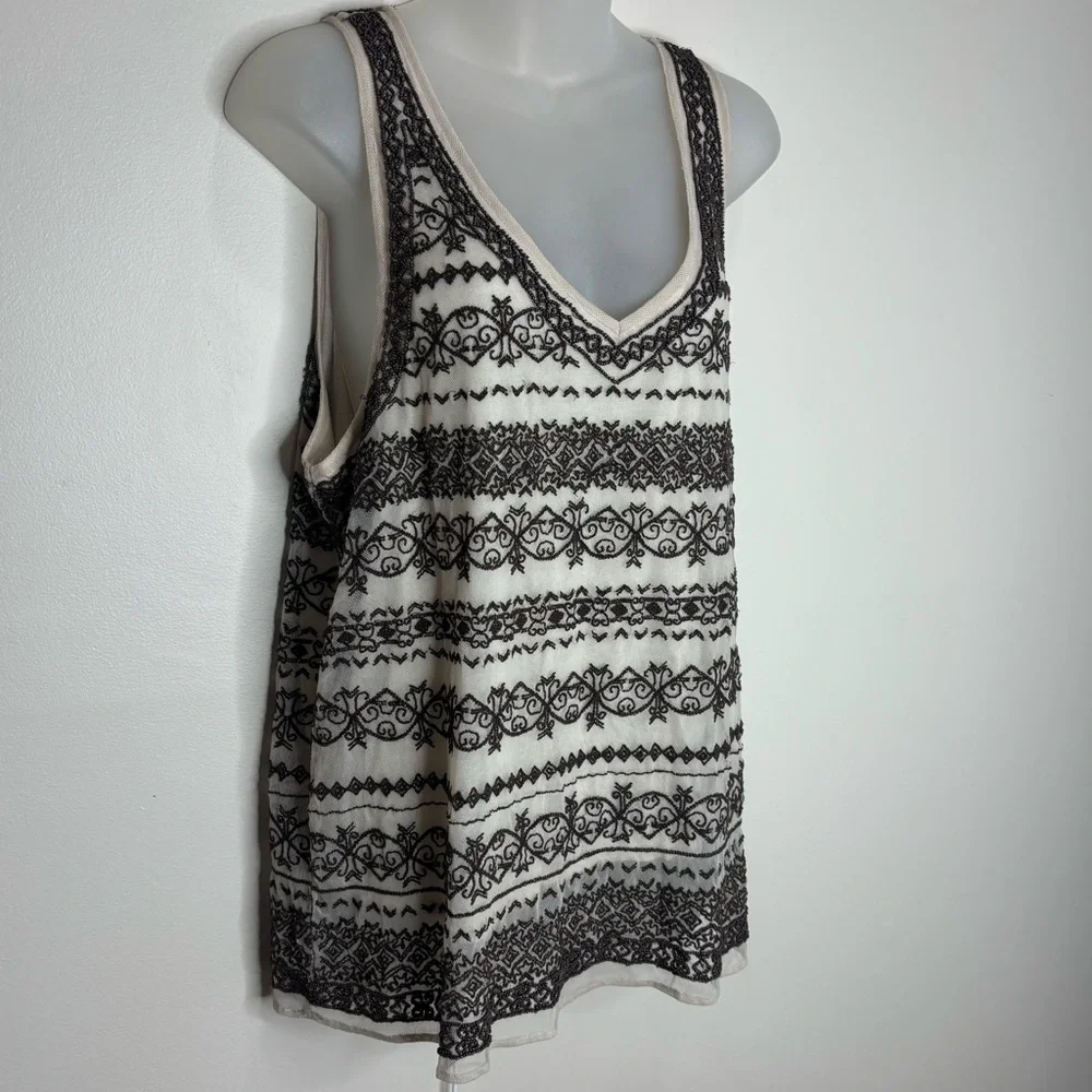 Sundance Catalog Sleeveless Beaded Bruin Beaded Tank cream brown Size large NWT - Picture 3 of 8